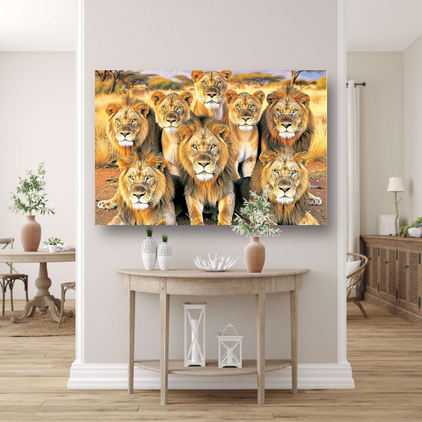 Leeuwen in Afrikaans Grasland canvas met baklijst