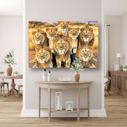 Leeuwen in Afrikaans Grasland canvas met baklijst