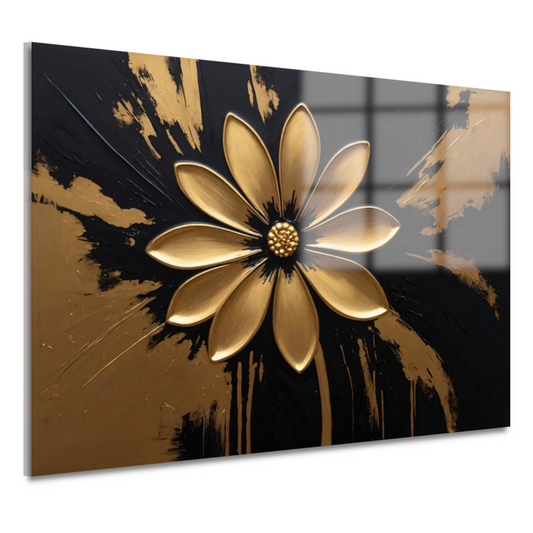 Abstracte Gouden Bloem op Zwart acrylglas