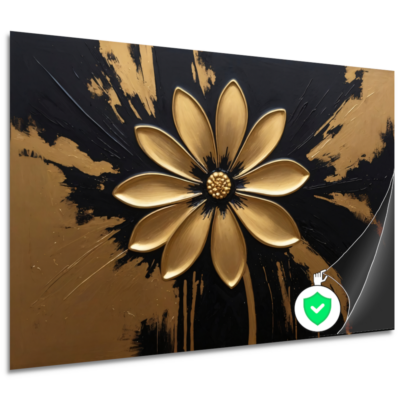 Abstracte Gouden Bloem op Zwart poster