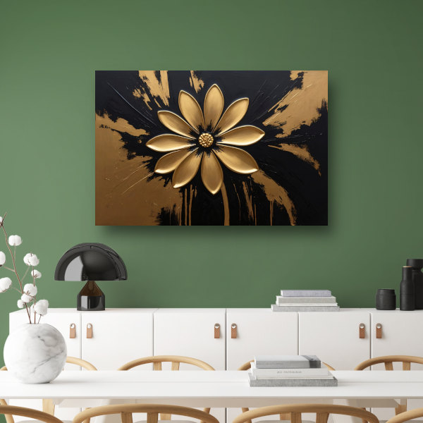 Abstracte Gouden Bloem op Zwart poster
