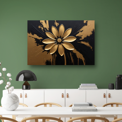 Abstracte Gouden Bloem op Zwart poster