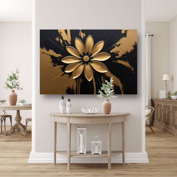 Abstracte Gouden Bloem op Zwart poster