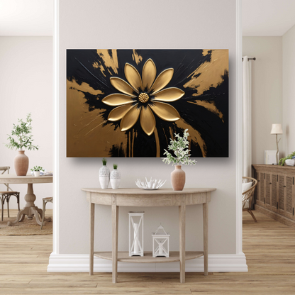 Abstracte Gouden Bloem op Zwart poster
