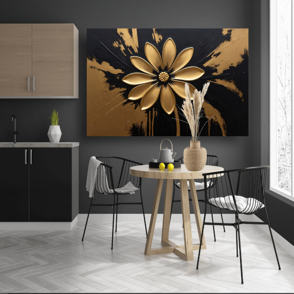 Abstracte Gouden Bloem op Zwart poster
