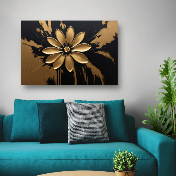 Abstracte Gouden Bloem op Zwart poster