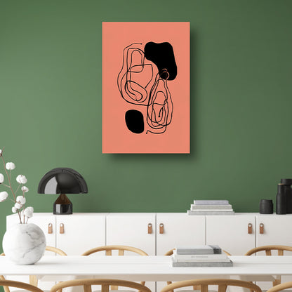 Monochrome Zwarte Lijnen op Roze Achtergrond canvas
