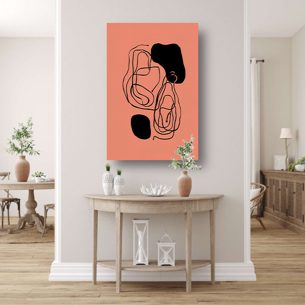Monochrome Zwarte Lijnen op Roze Achtergrond canvas