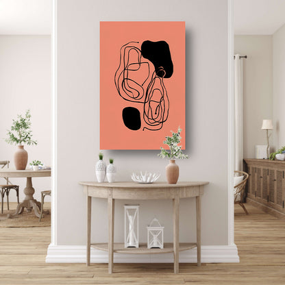Monochrome Zwarte Lijnen op Roze Achtergrond canvas