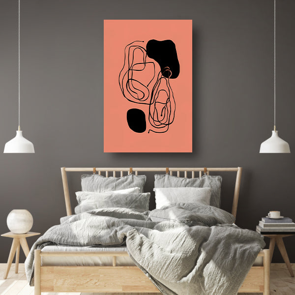 Monochrome Zwarte Lijnen op Roze Achtergrond canvas