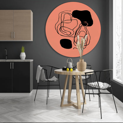 Monochrome Zwarte Lijnen op Roze Achtergrond aluminium muurcirkel