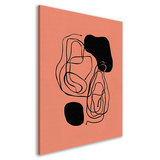 Monochrome Zwarte Lijnen op Roze Achtergrond canvas