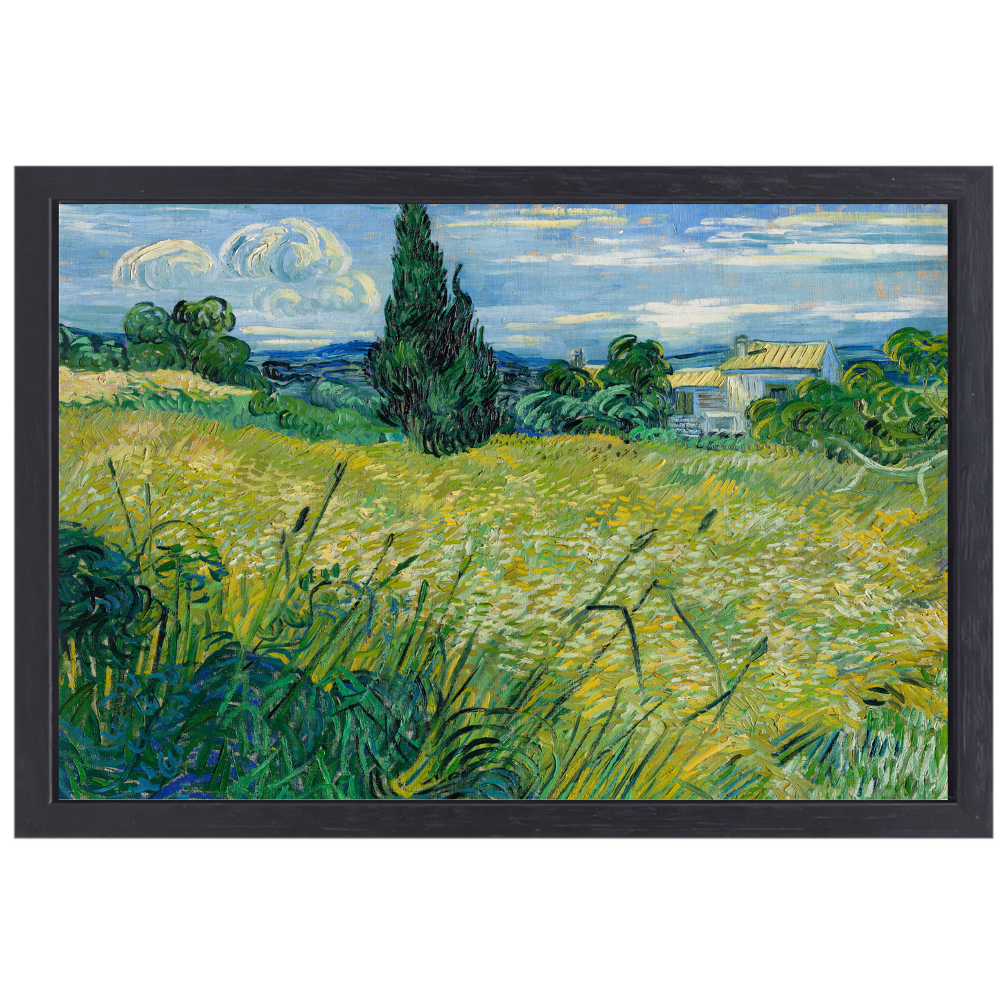 Groen Tarweveld met Cipres - Vincent van Gogh canvas met baklijst