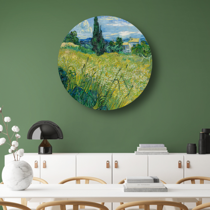 Groen Tarweveld met Cipres - Vincent van Gogh aluminium muurcirkel