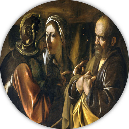 De ontkenning van Sint-Pieter - Caravaggio aluminium muurcirkel