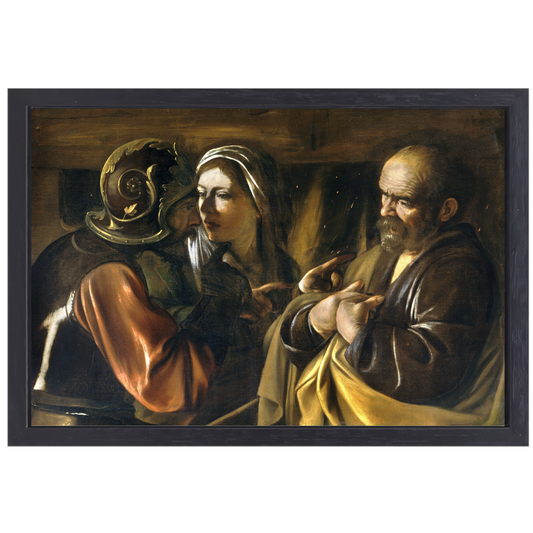 De ontkenning van Sint-Pieter - Caravaggio canvas met baklijst