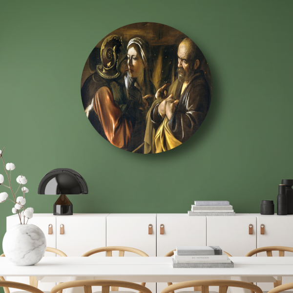 De ontkenning van Sint-Pieter - Caravaggio aluminium muurcirkel