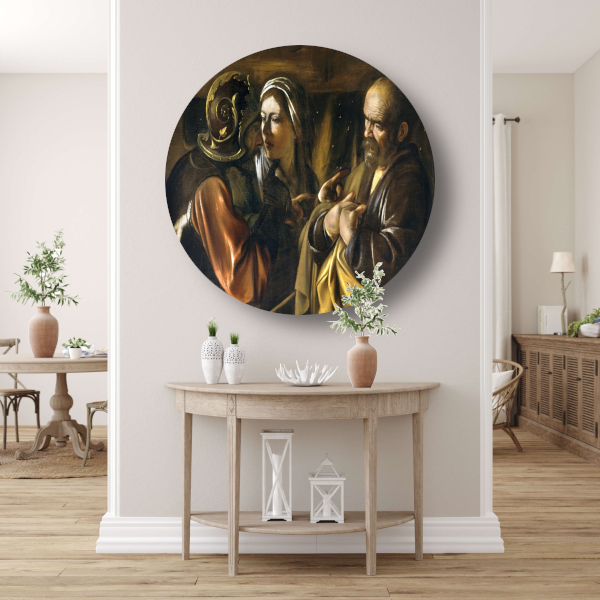 De ontkenning van Sint-Pieter - Caravaggio aluminium muurcirkel