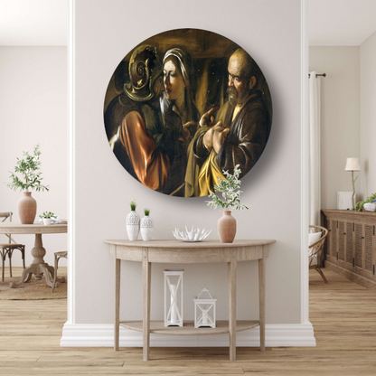 De ontkenning van Sint-Pieter - Caravaggio aluminium muurcirkel