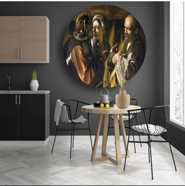 De ontkenning van Sint-Pieter - Caravaggio aluminium muurcirkel