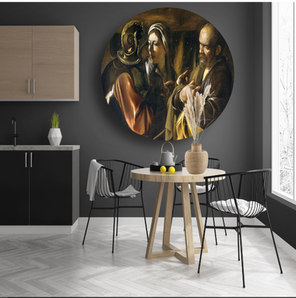 De ontkenning van Sint-Pieter - Caravaggio aluminium muurcirkel