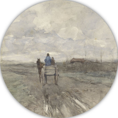 Boerenkar op een landweg - Anton Mauve aluminium muurcirkel