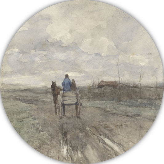 Boerenkar op een landweg - Anton Mauve aluminium muurcirkel