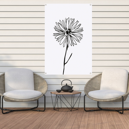 Minimalistische Bloem in Lijntekening Zwart Wit tuinposter