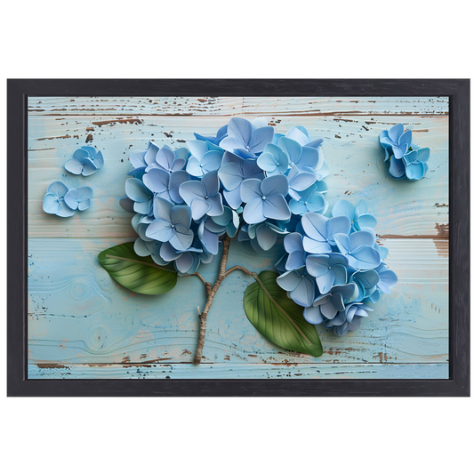 Blauwe hortensias in vaas canvas met baklijst