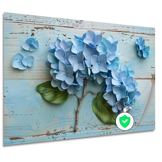 Blauwe hortensias in vaas poster