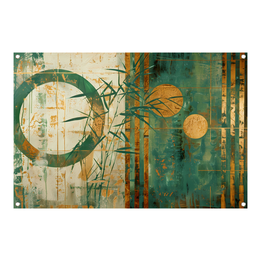 Gouden Glans op Abstract Blauwgroen tuinposter