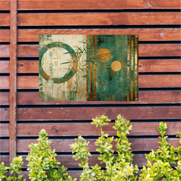 Gouden Glans op Abstract Blauwgroen tuinposter