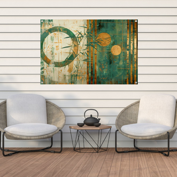 Gouden Glans op Abstract Blauwgroen tuinposter