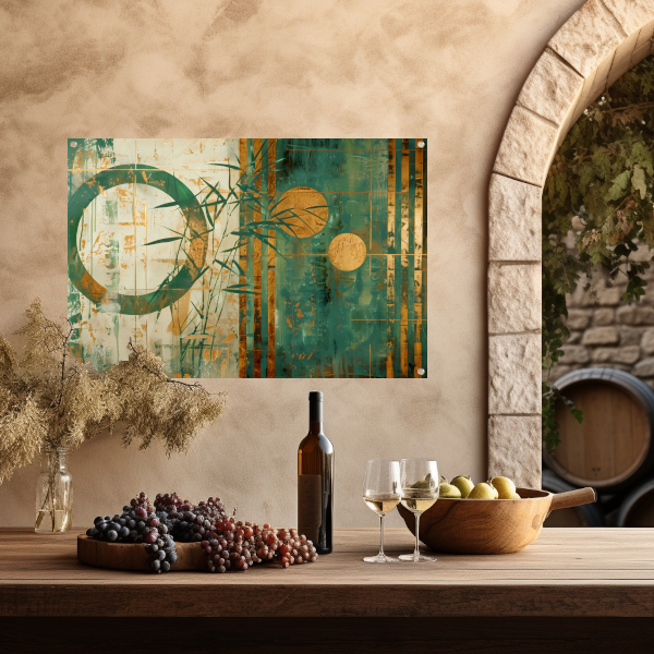 Gouden Glans op Abstract Blauwgroen tuinposter