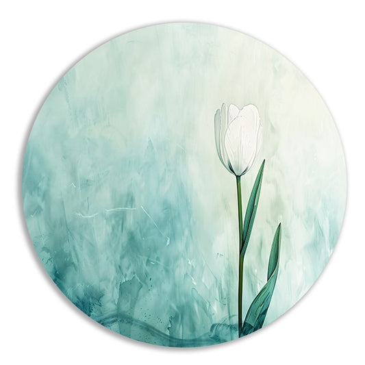 Aquarel schilderij van witte tulp aluminium muurcirkel