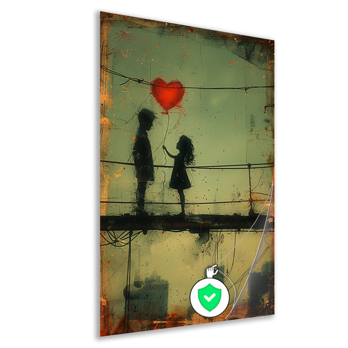 Man, meisje en een hart boven de stad poster