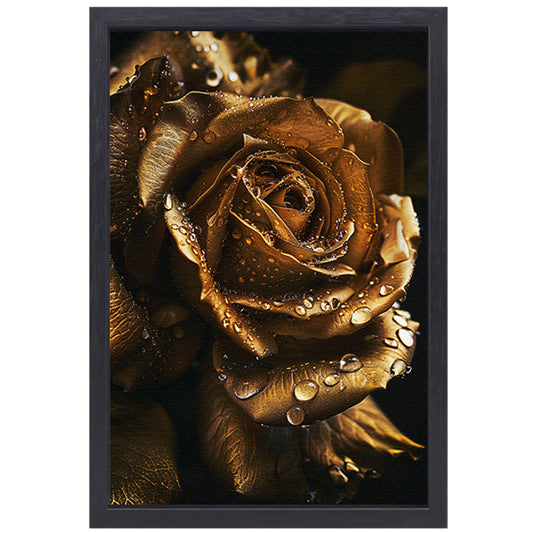 Betoverende gouden roos met ochtenddauw canvas met baklijst