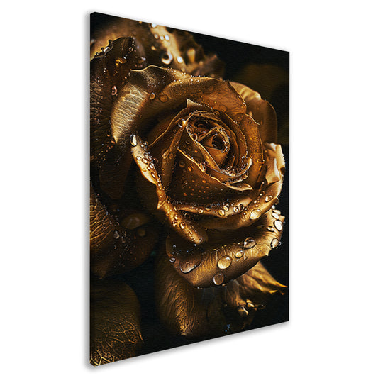 Betoverende gouden roos met ochtenddauw canvas