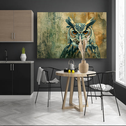 Mystieke uil tegen rustieke achtergrond acrylglas