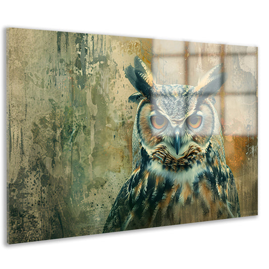 Mystieke uil tegen rustieke achtergrond acrylglas