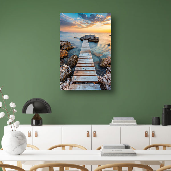 Houten Steiger met Zonsondergang aan de Kust canvas