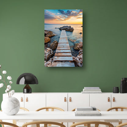 Houten Steiger met Zonsondergang aan de Kust canvas