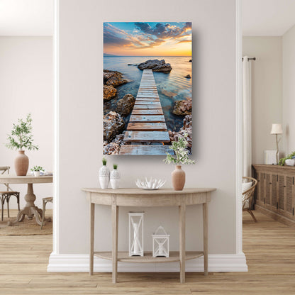 Houten Steiger met Zonsondergang aan de Kust canvas