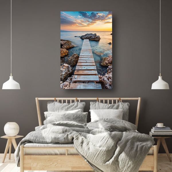 Houten Steiger met Zonsondergang aan de Kust canvas