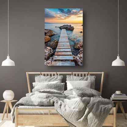 Houten Steiger met Zonsondergang aan de Kust canvas
