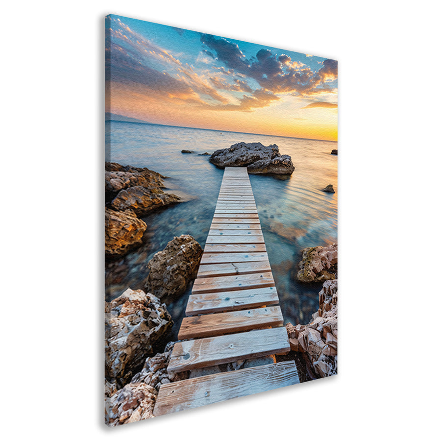 Houten Steiger met Zonsondergang aan de Kust canvas