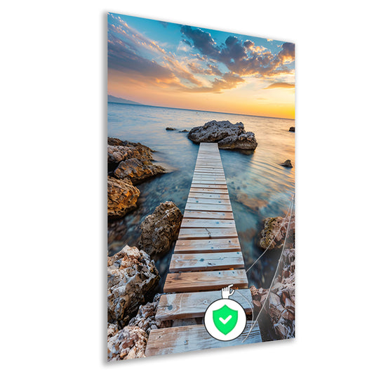 Houten Steiger met Zonsondergang aan de Kust poster