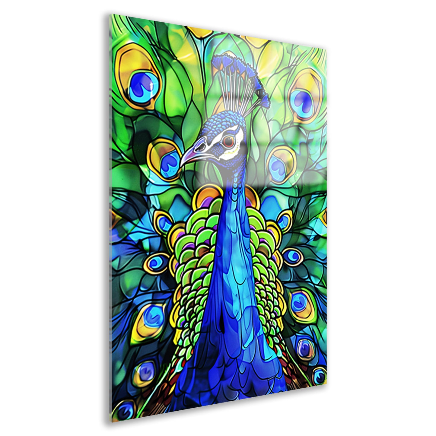 Kleurrijke abstracte pauw met veren acrylglas
