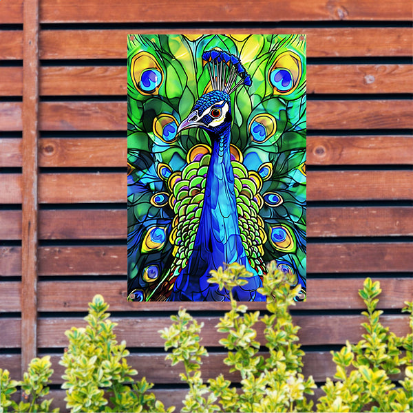 Kleurrijke abstracte pauw met veren tuinposter