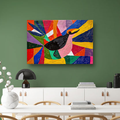 Kleurrijk abstract schilderij van een vogel poster